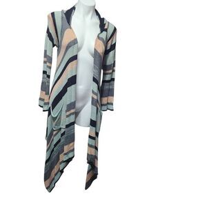 Elan waterfall open cardigan lifetime colorful stripe hooded pockets small